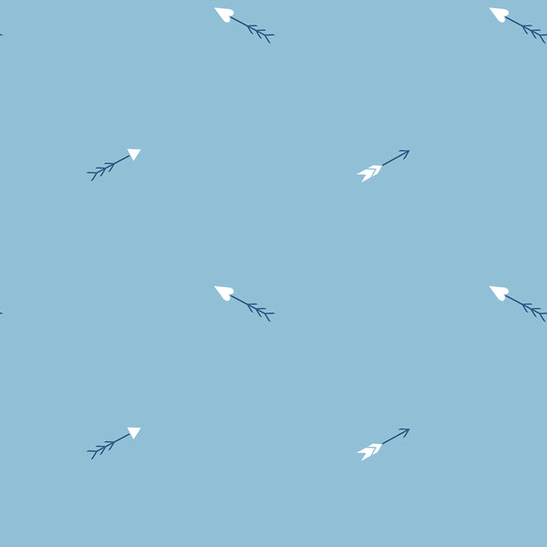 Malibu Hearts and Darts Wallpaper - Kids/Nursery Illustration - Sky Blue and White | Malibu Wallpaper