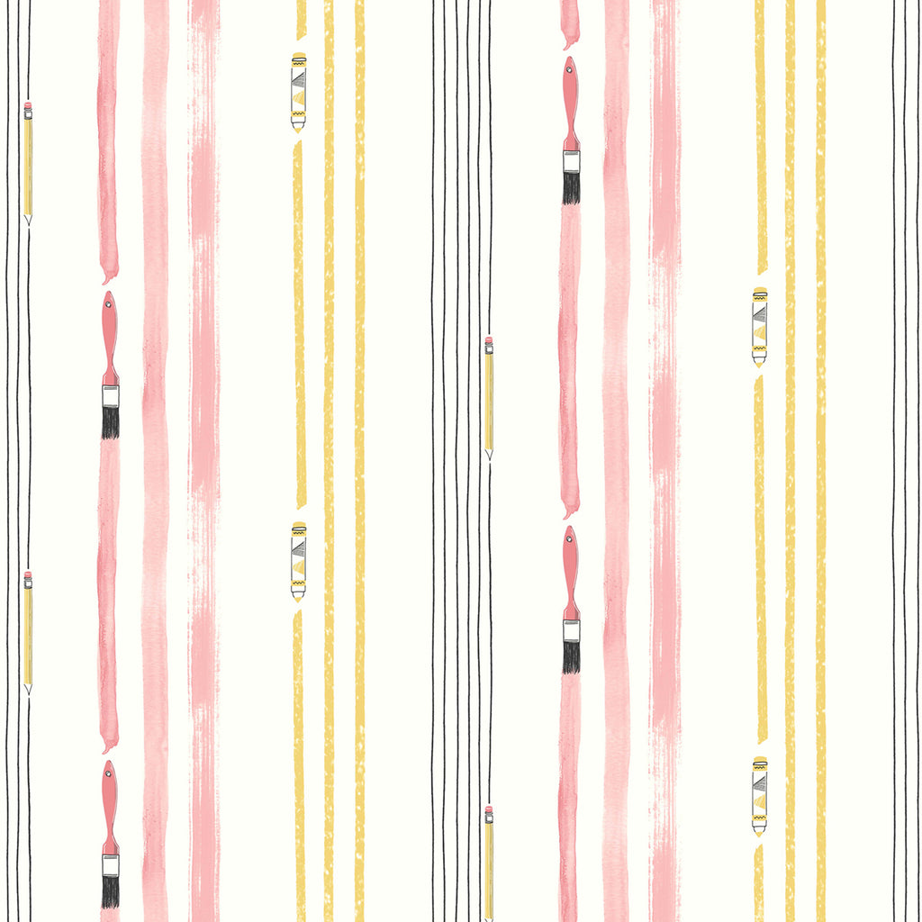 Malibu Outside the Lines Wallpaper - Kids/Nursery Abstract - Bubblegum and Gold | Malibu Wallpaper