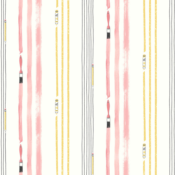 Malibu Outside the Lines Wallpaper - Kids/Nursery Abstract - Bubblegum and Gold | Malibu Wallpaper