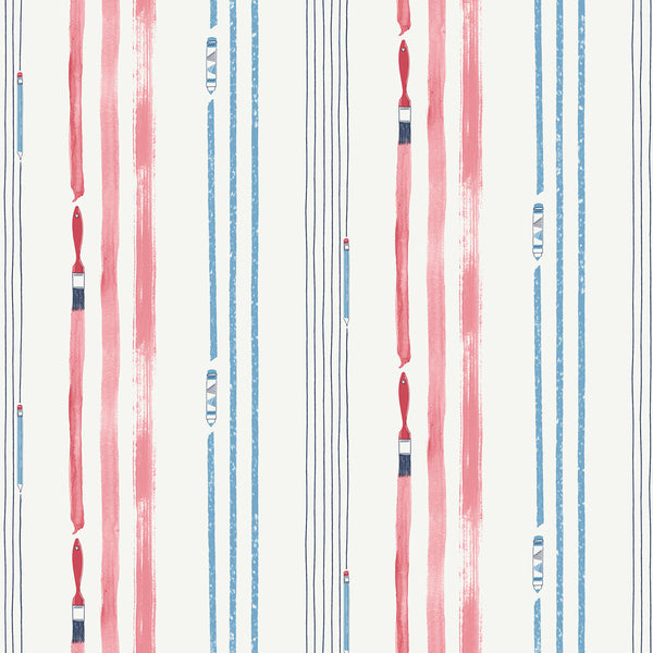 Malibu Outside the Lines Wallpaper - Kids/Nursery Abstract - Fuchsia and Sky Blue | Malibu Wallpaper