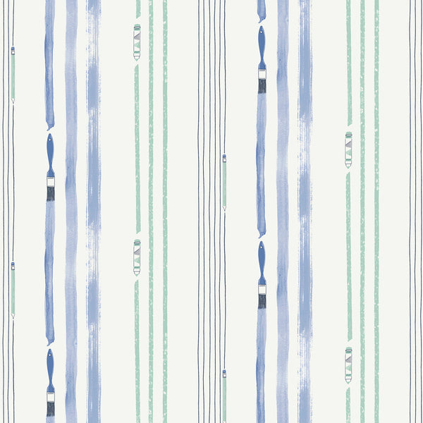 Malibu Outside the Lines Wallpaper - Kids/Nursery Abstract - Periwinkle and Teal | Malibu Wallpaper