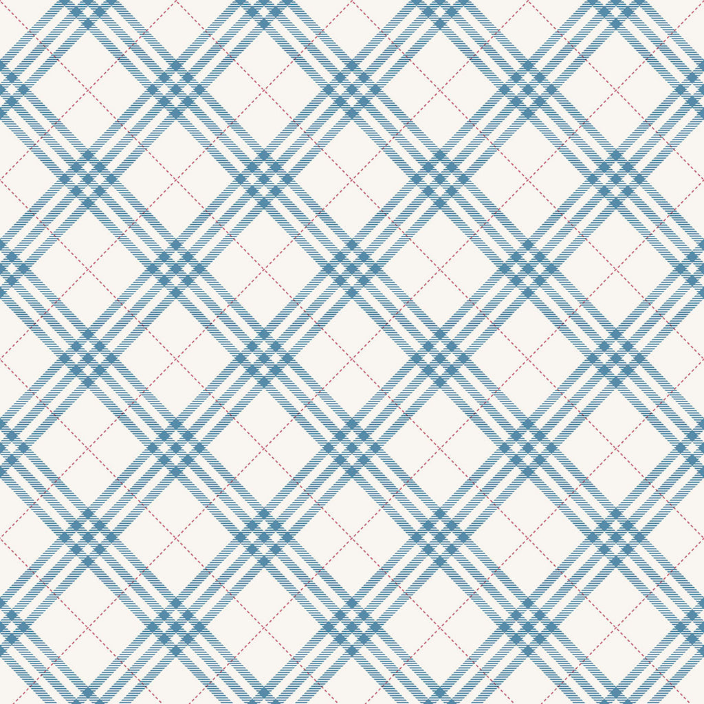 Malibu Diagonal Plaid Wallpaper - Kids/Nursery Plaid - Cerulean and Crimson | Malibu Wallpaper