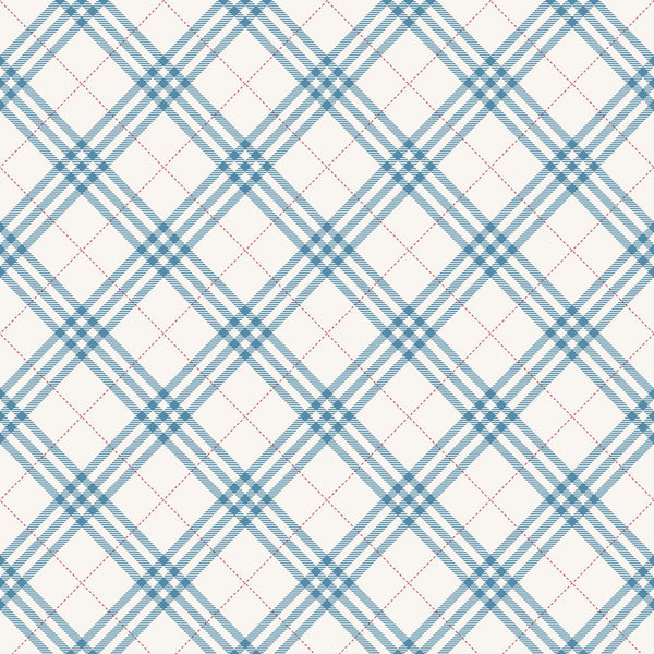 Malibu Diagonal Plaid Wallpaper - Kids/Nursery Plaid - Cerulean and Crimson | Malibu Wallpaper