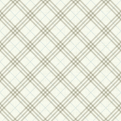 Diagonal Plaid Kids/Nursery Plaid - Greige and Cerulean | Architectural Wallcoverings