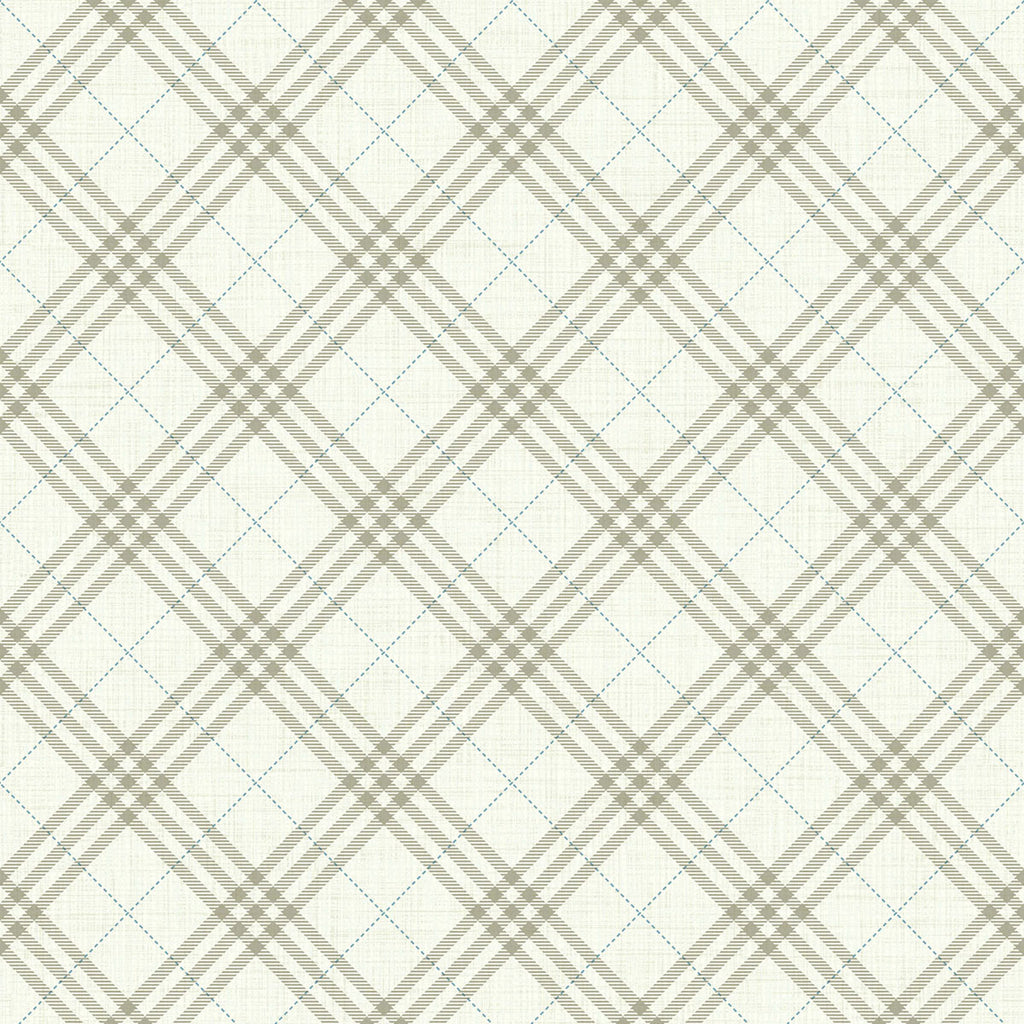 Malibu Diagonal Plaid Wallpaper - Kids/Nursery Plaid - Greige and Cerulean | Malibu Wallpaper