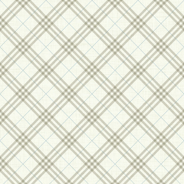 Malibu Diagonal Plaid Wallpaper - Kids/Nursery Plaid - Greige and Cerulean | Malibu Wallpaper