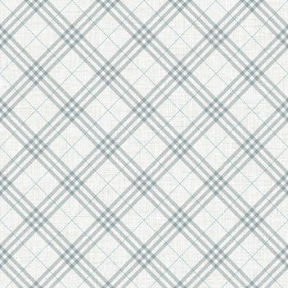 Diagonal Plaid Kids/Nursery Plaid - Gray and Ocean Blue | Architectural Wallcoverings