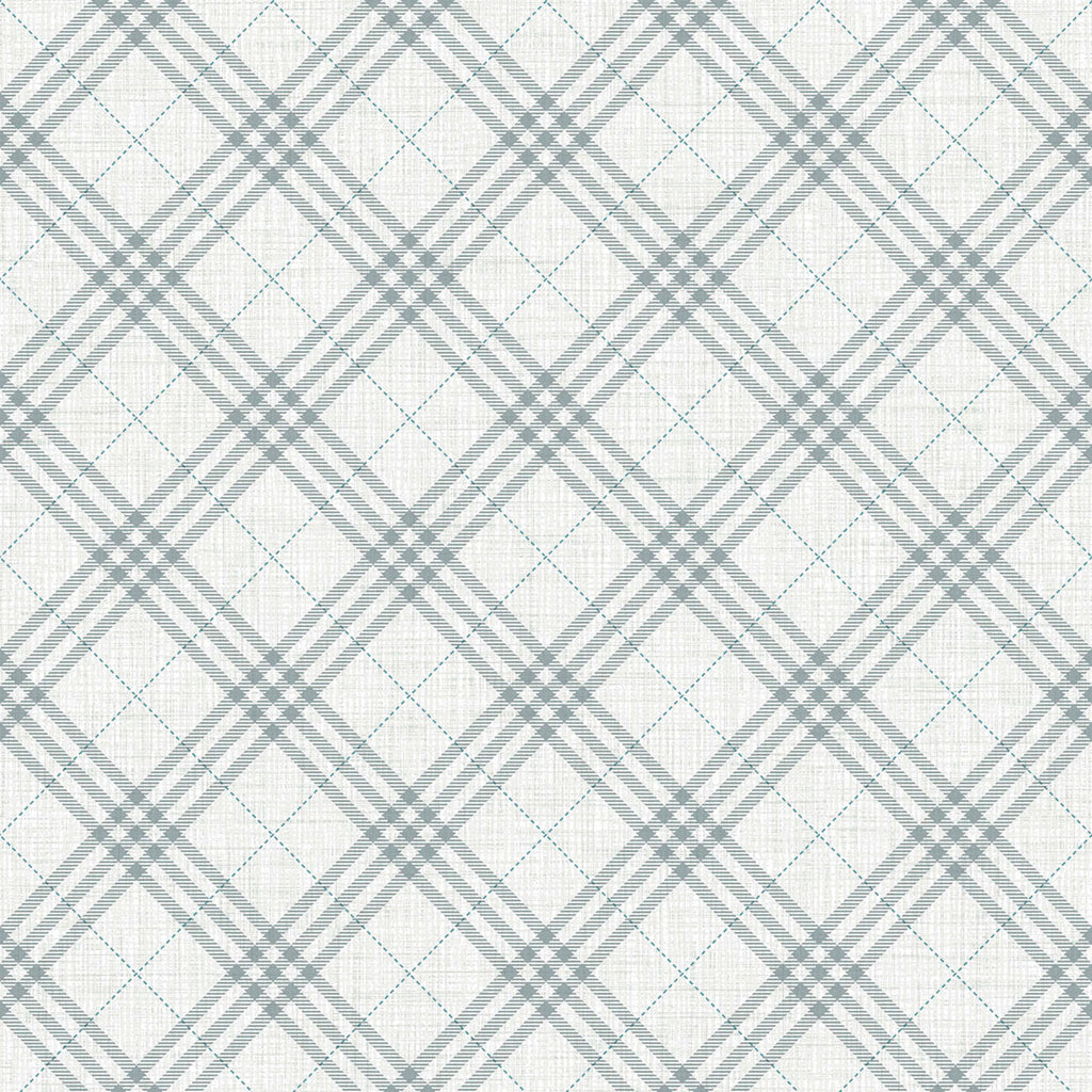 Malibu Diagonal Plaid Wallpaper - Kids/Nursery Plaid - Gray and Ocean Blue | Malibu Wallpaper