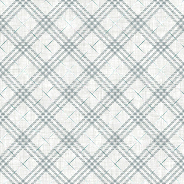 Malibu Diagonal Plaid Wallpaper - Kids/Nursery Plaid - Gray and Ocean Blue | Malibu Wallpaper