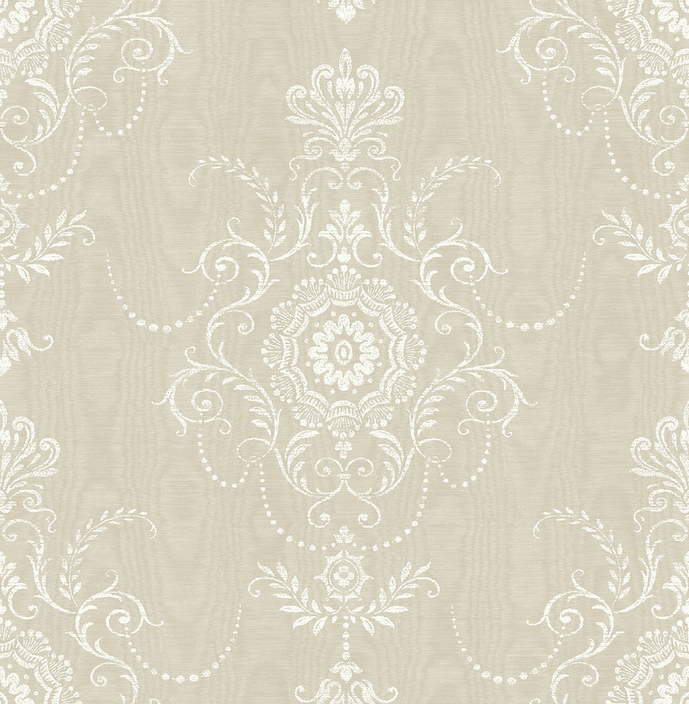 Malibu Colette Cameo Wallpaper - Country Damask - Fog