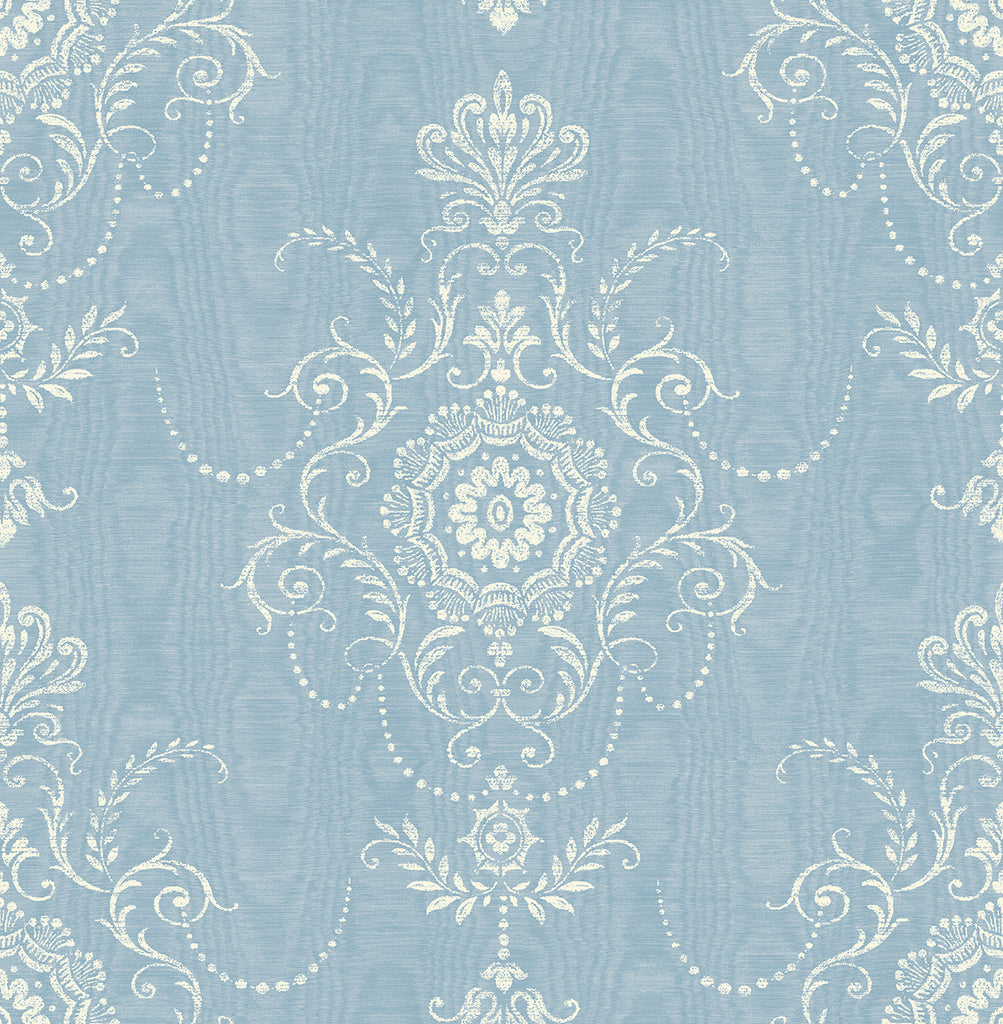 Malibu Colette Cameo Wallpaper - Country Damask - Bleu Bisque