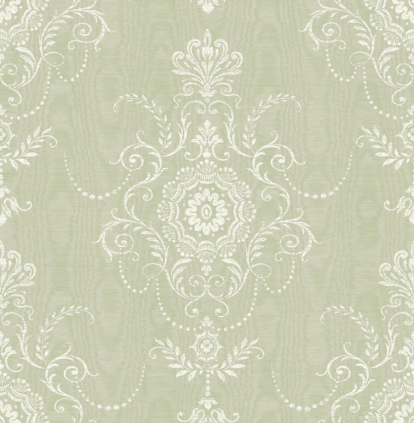 Colette Cameo Country Damask - Washed Green | Architectural Wallcoverings