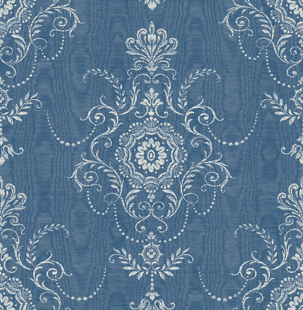 Colette Cameo Country Damask - French Blue | Architectural Wallcoverings