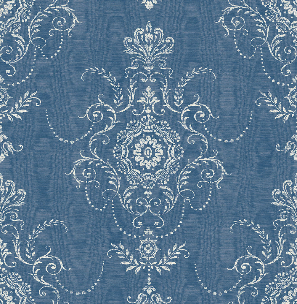 Malibu Colette Cameo Wallpaper - Country Damask - French Blue