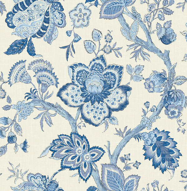 Bernadette Jacobean Country Floral - French Blue | Architectural Wallcoverings