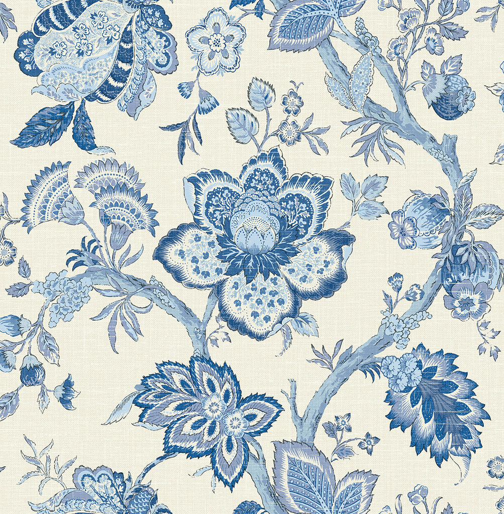 Malibu Bernadette Jacobean Wallpaper - Country Floral - French Blue