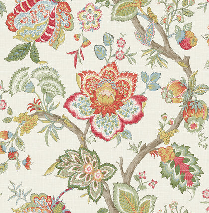 Bernadette Jacobean Country Floral - Pomme & Antique Ruby | Architectural Wallcoverings