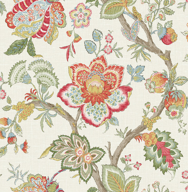 Bernadette Jacobean Country Floral - Pomme & Antique Ruby | Architectural Wallcoverings