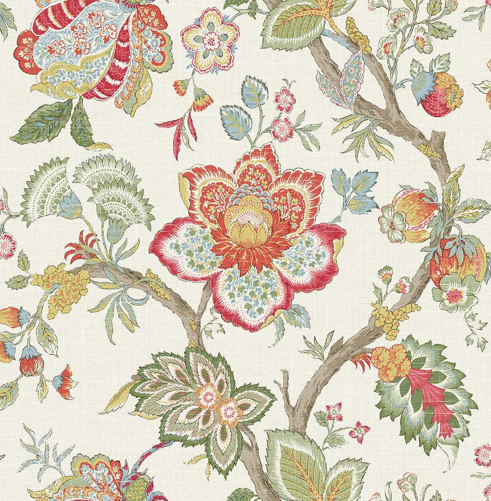 Malibu Bernadette Jacobean Wallpaper - Country Floral - Pomme & Antique Ruby