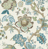 Malibu Bernadette Jacobean Wallpaper - Country Floral - Hickory Smoke & Blue Bell