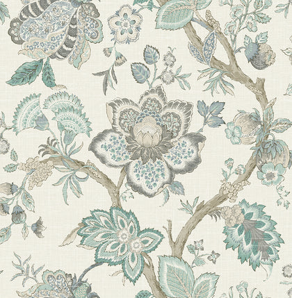 Bernadette Jacobean Country Floral - Summer Sky & French Blue | Architectural Wallcoverings