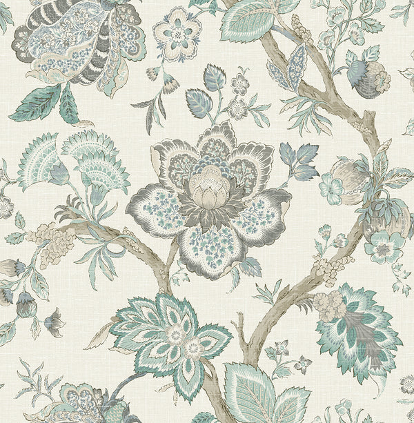 Bernadette Jacobean Country Floral - Summer Sky & French Blue | Architectural Wallcoverings