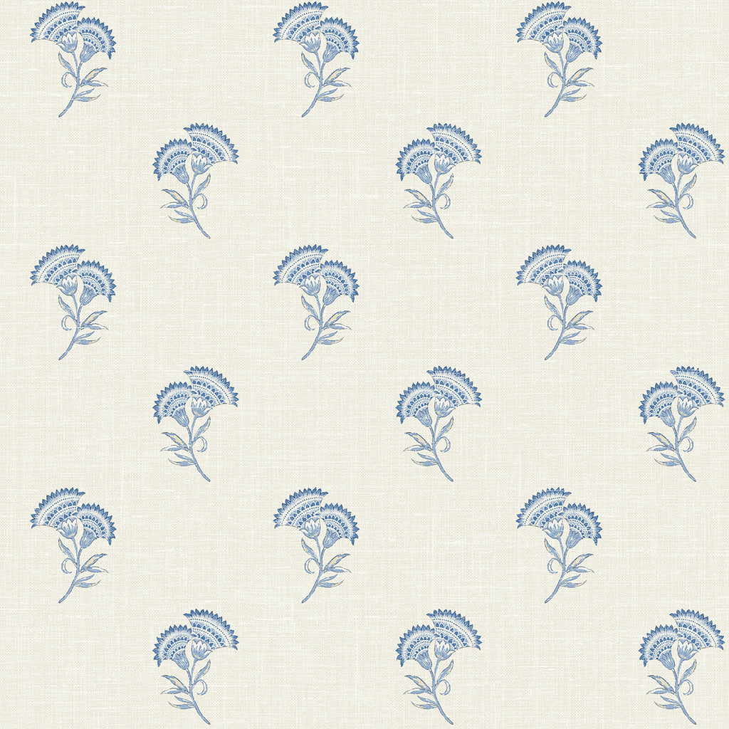 Malibu Lotus Branch Floral Wallpaper - Country Floral - French Blue