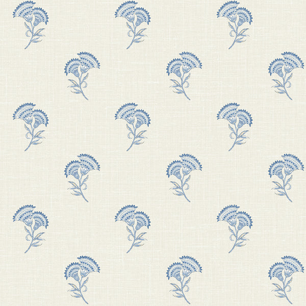 Malibu Lotus Branch Floral Wallpaper - Country Floral - French Blue