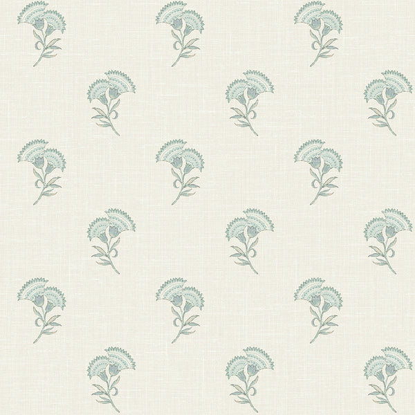 Malibu Lotus Branch Floral Wallpaper - Country Floral - Minty Meadow & French Grey