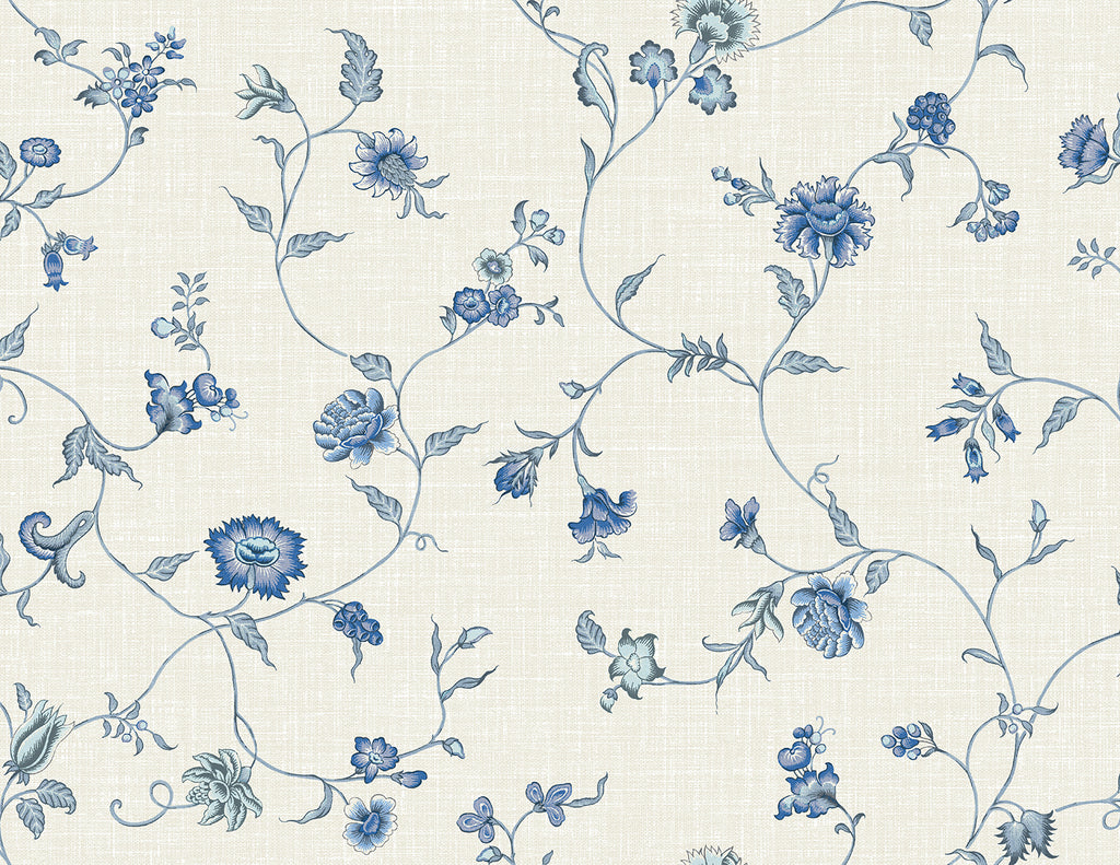 Malibu Florale Trail Wallpaper - Country Floral - French Blue