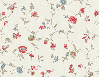Florale Trail Country Floral - Cranberry & Blue Bell | Architectural Wallcoverings