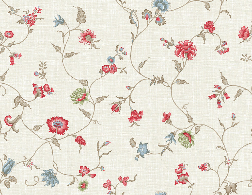 Malibu Florale Trail Wallpaper - Country Floral - Cranberry & Blue Bell