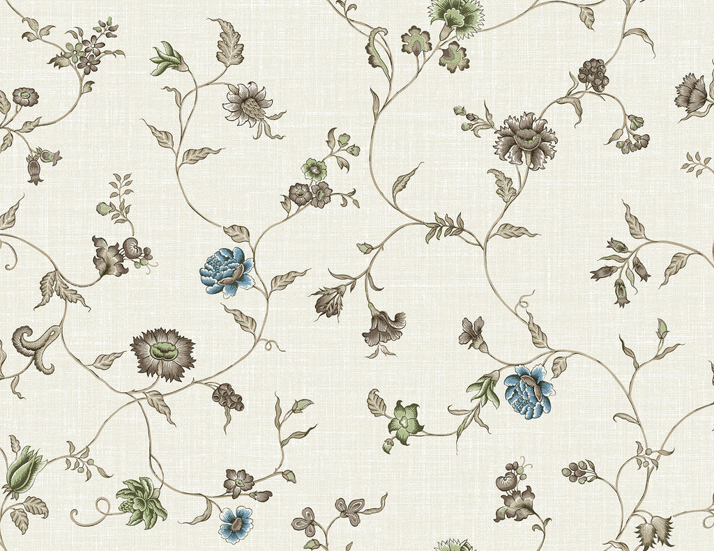Malibu Florale Trail Wallpaper - Country Floral - Bisque Bleu & French