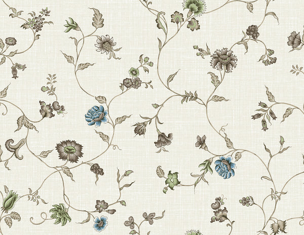 Malibu Florale Trail Wallpaper - Country Floral - Bisque Bleu & French