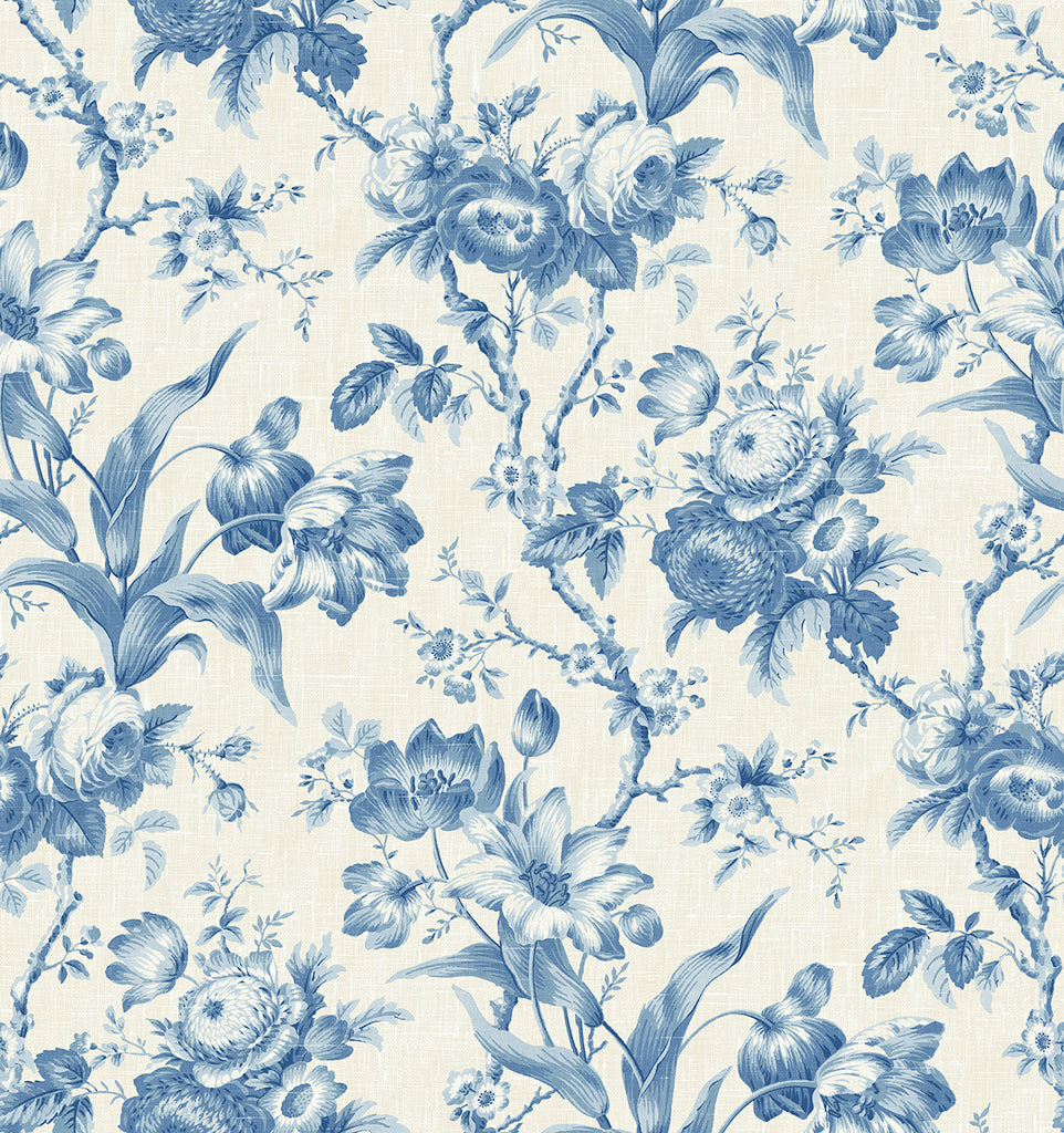 Malibu En Rose Wallpaper - Country Floral - Blue Bell
