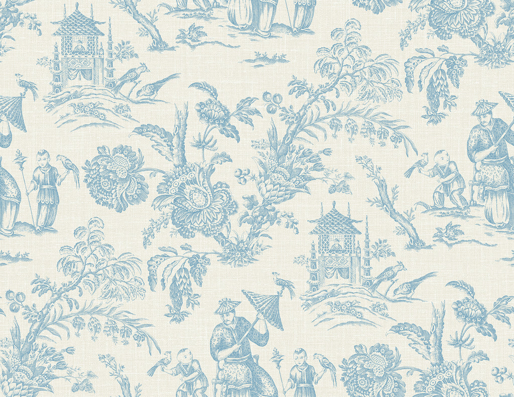 Malibu Colette Chinoiserie Wallpaper - Country Toile - Bleu Bisque