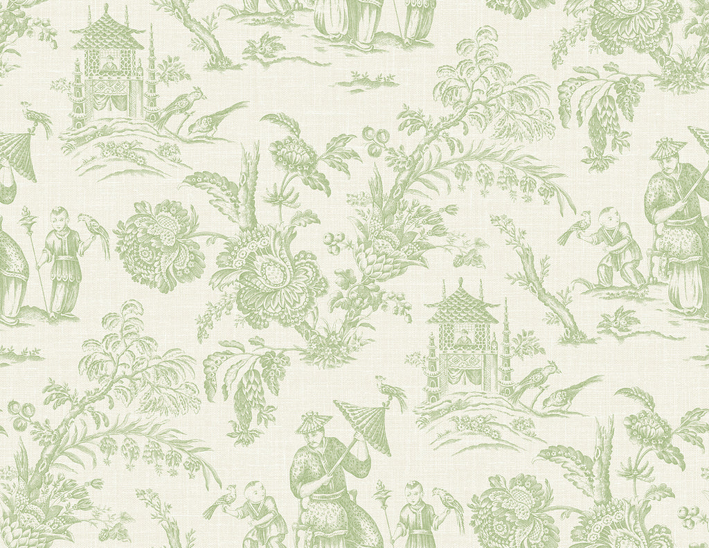 Malibu Colette Chinoiserie Wallpaper - Country Toile - Herb