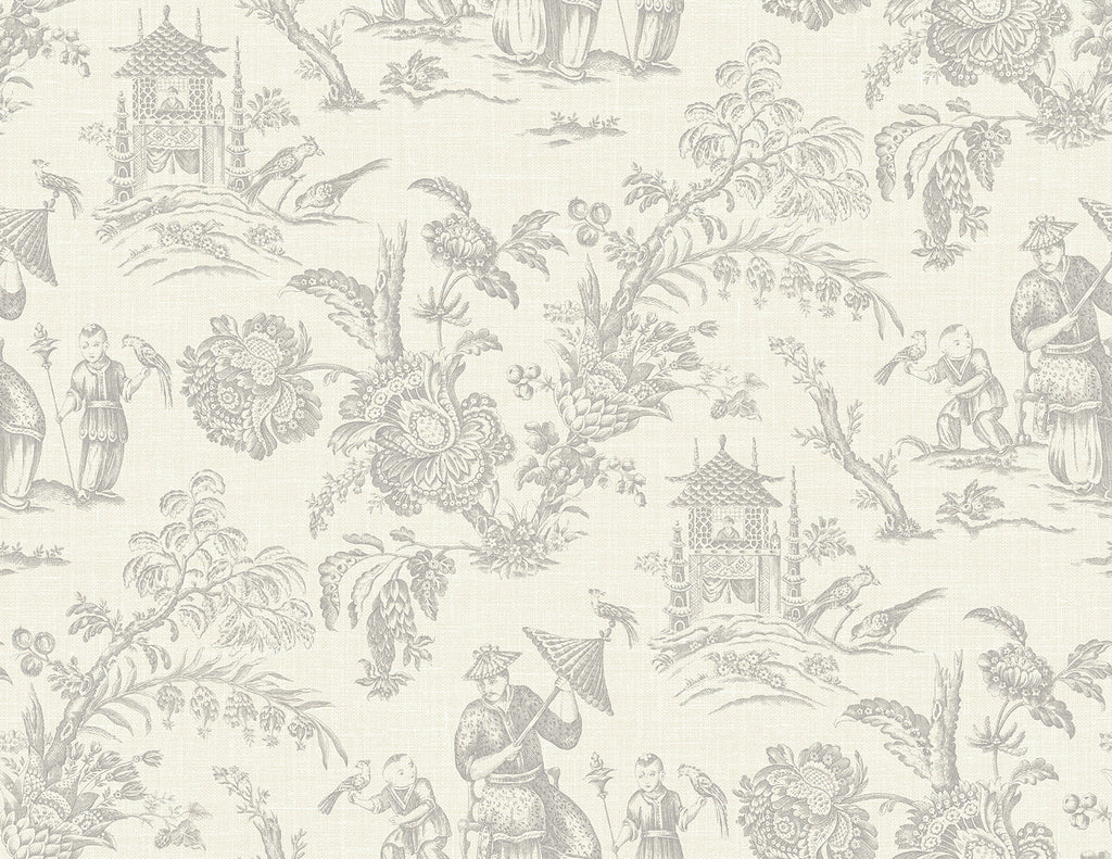 Malibu Colette Chinoiserie Wallpaper - Country Toile - French Grey
