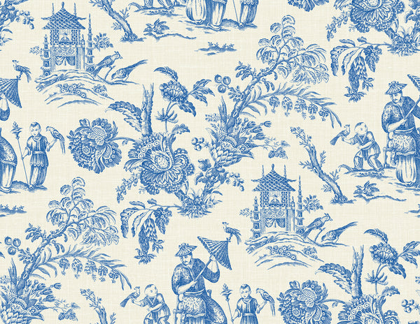 Colette Chinoiserie Country Toile - Denim Wash | Architectural Wallcoverings