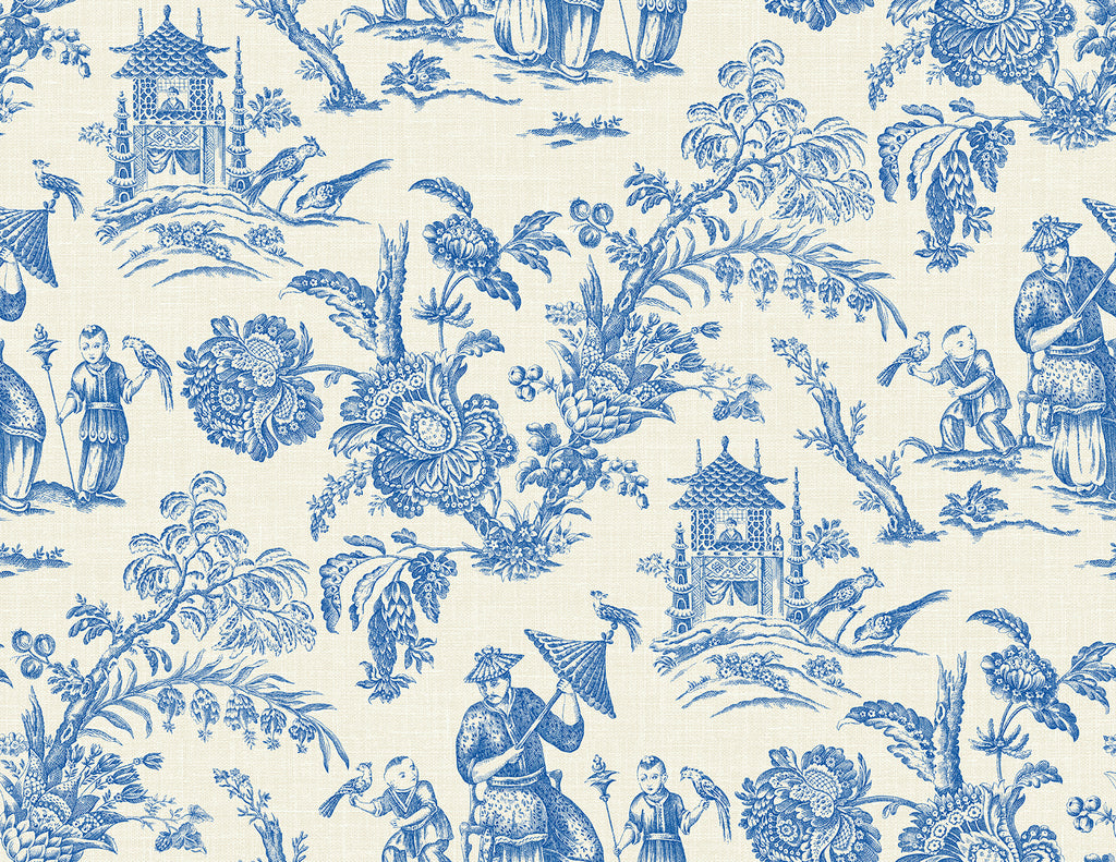 Malibu Colette Chinoiserie Wallpaper - Country Toile - Denim Wash