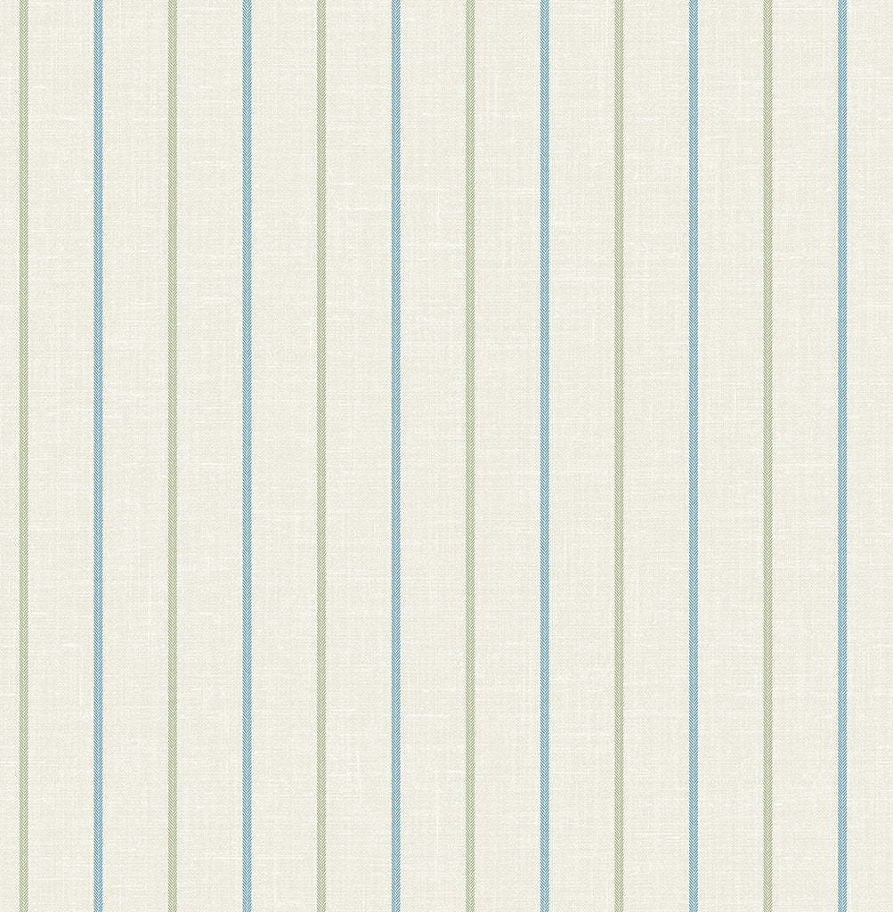 Malibu Andree Stripe Wallpaper - Country Stripe - French Blue & Pomme
