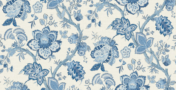 Fentucci Bernadette Linen Fabric- Country Floral - French Blue