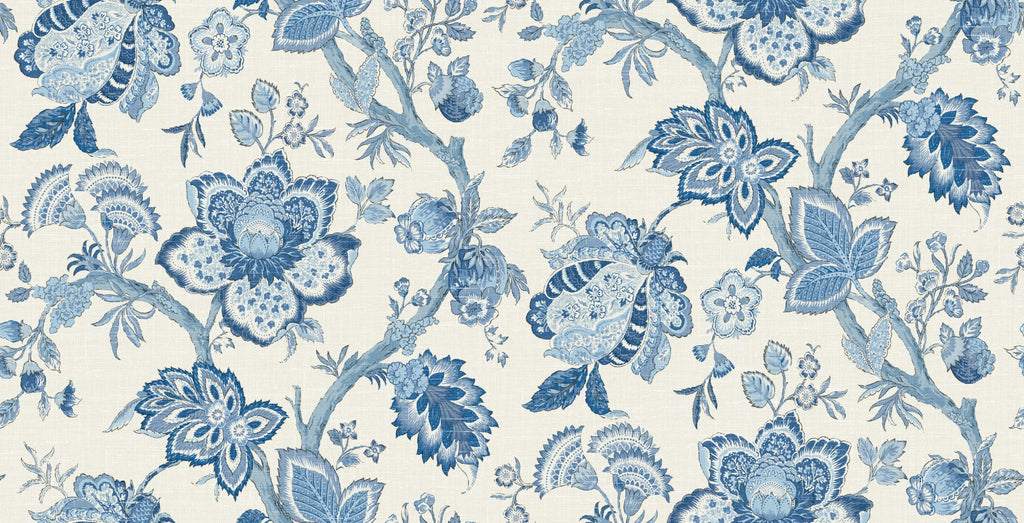 Fentucci Bernadette Linen Fabric - Country Floral - French Blue