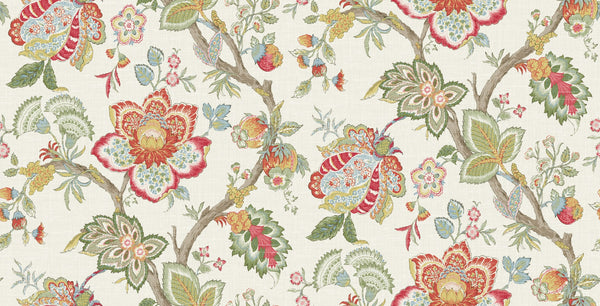 Fentucci Bernadette Linen Fabric  - Country Floral - Pomme & Antique Ruby