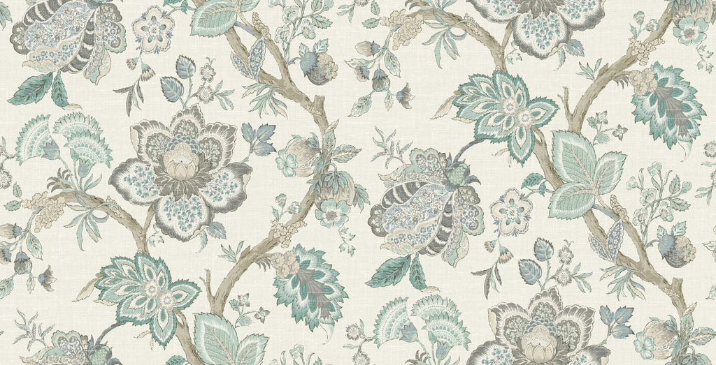 Fentucci Bernadette Linen Fabric - Country Floral - Summer Sky & French Blue