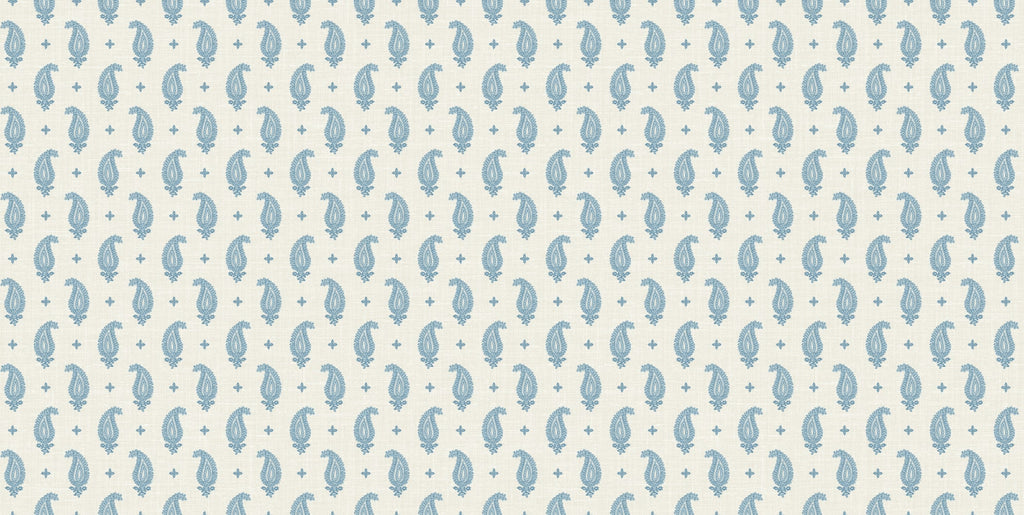 Fentucci Maia Linen Fabric - Country Botanical - Bleu Bisque