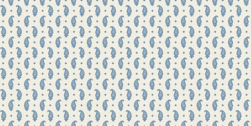 Fentucci Maia Linen Fabric - Country Botanical - French Blue