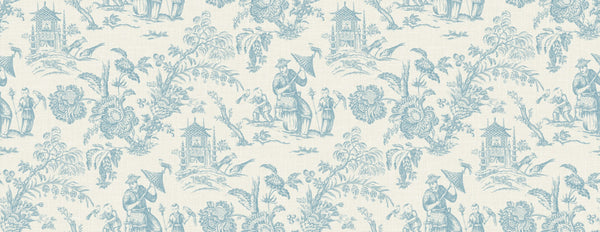 Fentucci Chinoiserie Linen Fabric - Country Toile - Bleu Bisque