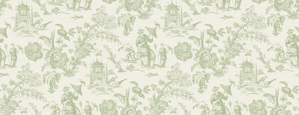 Fentucci Chinoiserie Linen Fabric - Country Toile - Herb