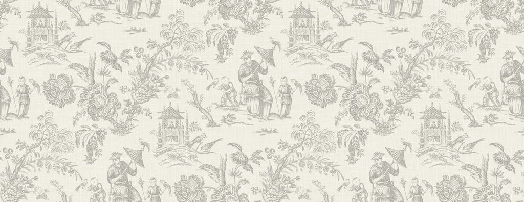 Fentucci Chinoiserie Linen Fabric - Country Toile - French Grey